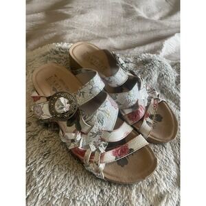 Spring Step L'Artiste Women's Multicolor Floral Wedge Sandals Buckle 9.5 Boho